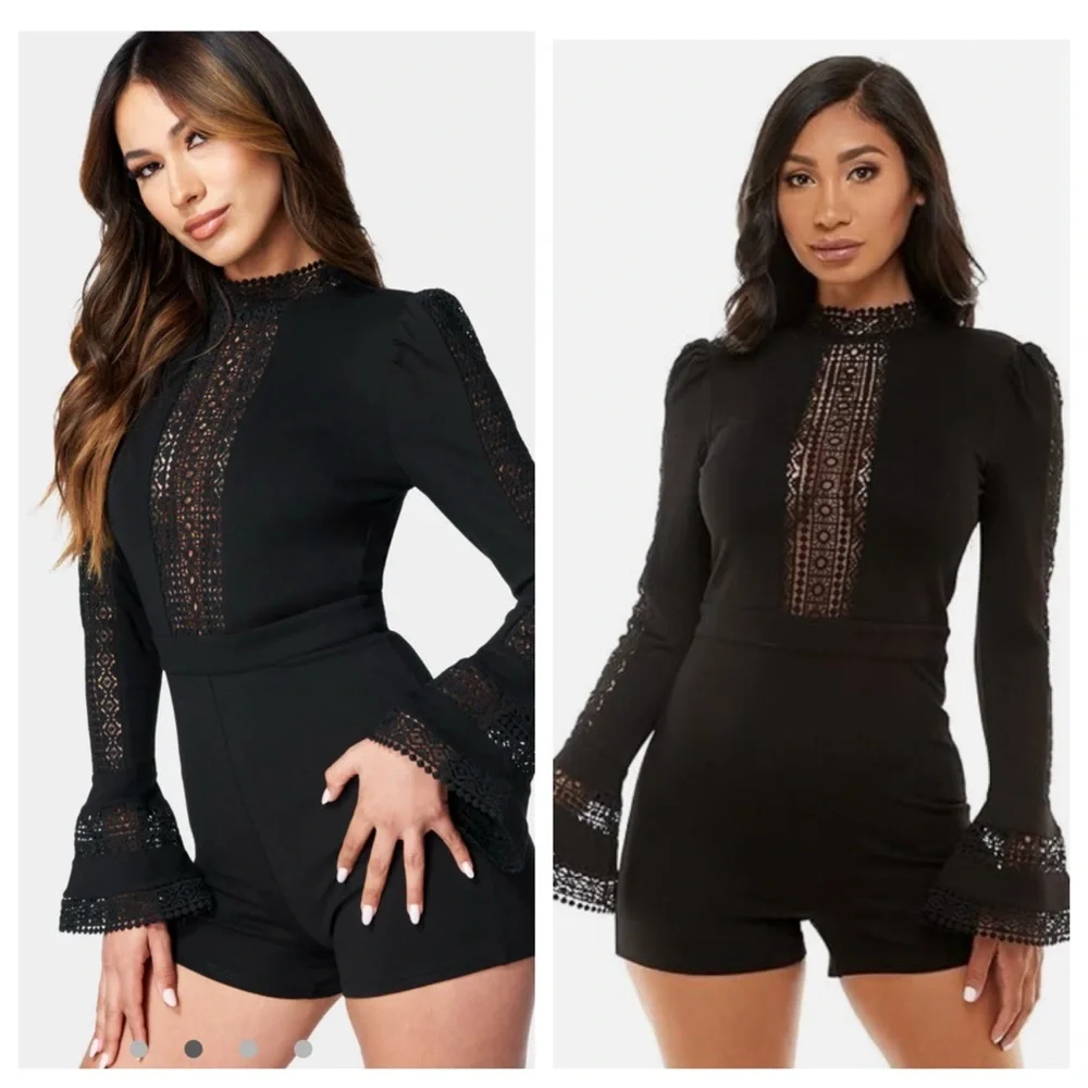 NWT! Bebe RUFFLE BELL SLEEVE ROMPER